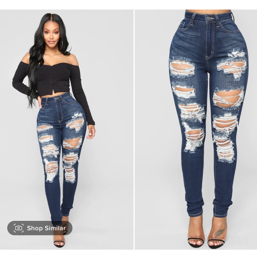 “On The Level” High Rise Distressed Jeans - Dark Denim